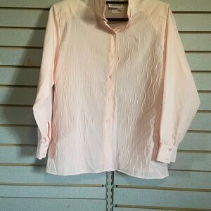 Vintage‎ Lady Manhattan Textured Blouse Stand Collar Long Sleeve Pink Size 18